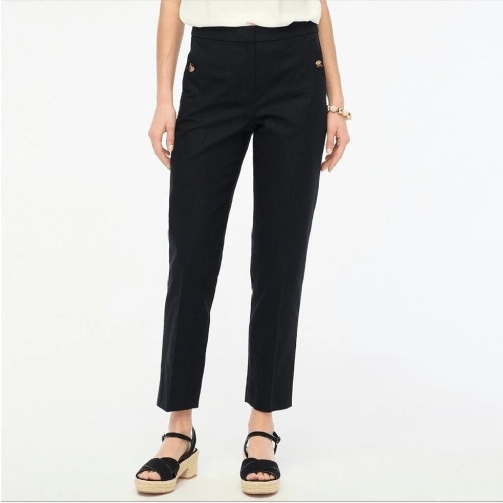 NWT J.Crew Linen-Cotton Elastic-Back Sailor Pant High Rise Straight Black 2